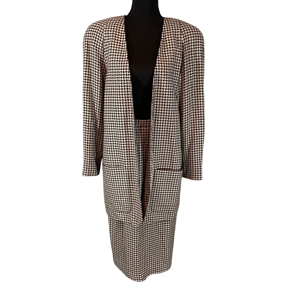 Paul Stanley Vintage Houndstooth Skirt Suit Set Longline Jacket‎ Midi Skirt 10